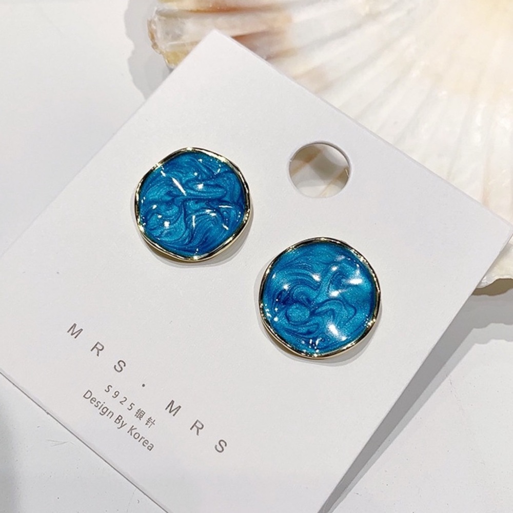 2/$20! Blue Oil Drop Wavy Disk Earrings - Picture 5 of 6